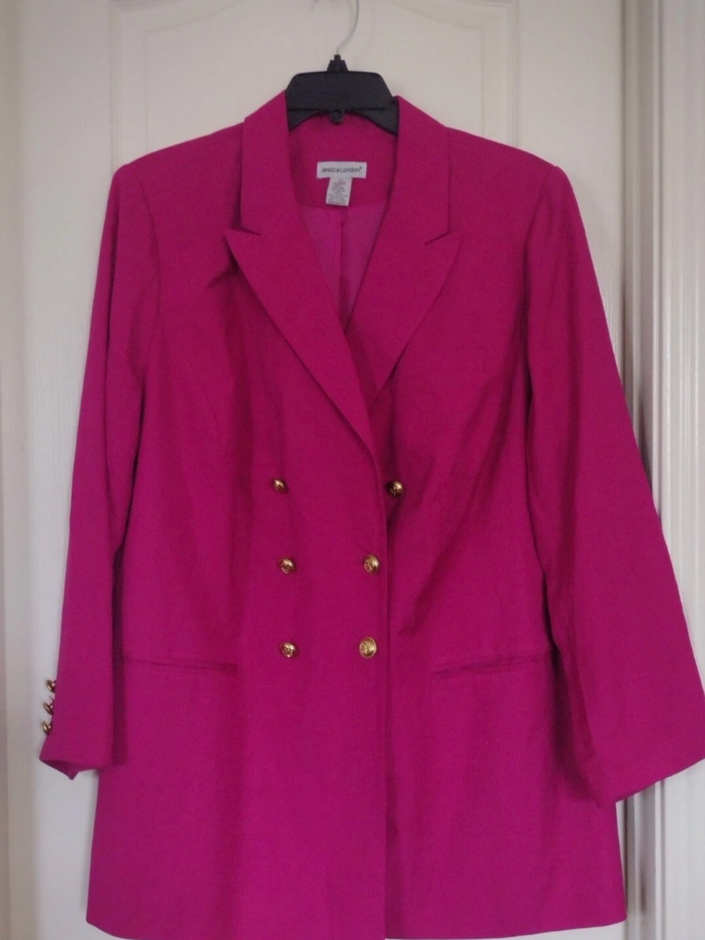 Gorgeous Jessica London Women's Double-Breasted Fuchsia Blazer with Gold Buttons